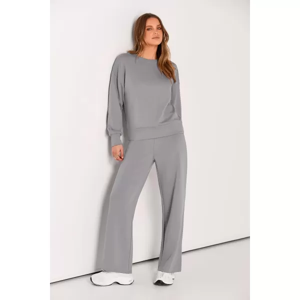 PRETTYGARDEN Womens 2 Piece Outfits 2024 Fall Long Sleeve Pullover Tops And Long Pants Lounge Sets TracksuitGrey
