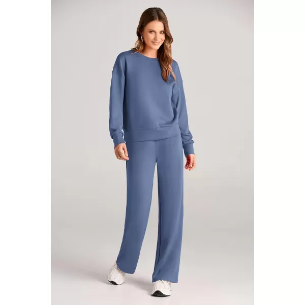 PRETTYGARDEN Womens 2 Piece Outfits 2024 Fall Long Sleeve Pullover Tops And Long Pants Lounge Sets TracksuitGrey Blue