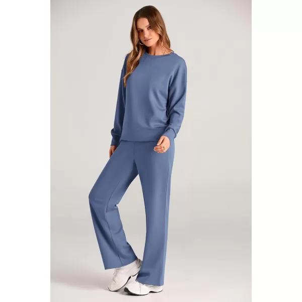 PRETTYGARDEN Womens 2 Piece Outfits 2024 Fall Long Sleeve Pullover Tops And Long Pants Lounge Sets TracksuitGrey Blue