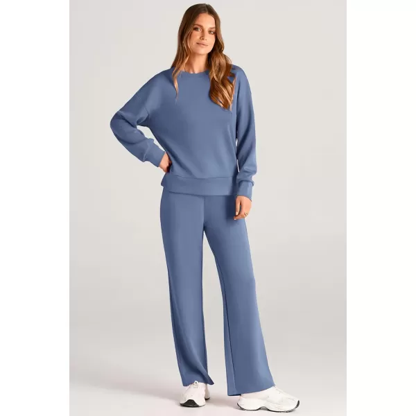 PRETTYGARDEN Womens 2 Piece Outfits 2024 Fall Long Sleeve Pullover Tops And Long Pants Lounge Sets TracksuitGrey Blue