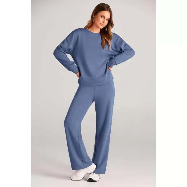PRETTYGARDEN Womens 2 Piece Outfits 2024 Fall Long Sleeve Pullover Tops And Long Pants Lounge Sets TracksuitGrey Blue