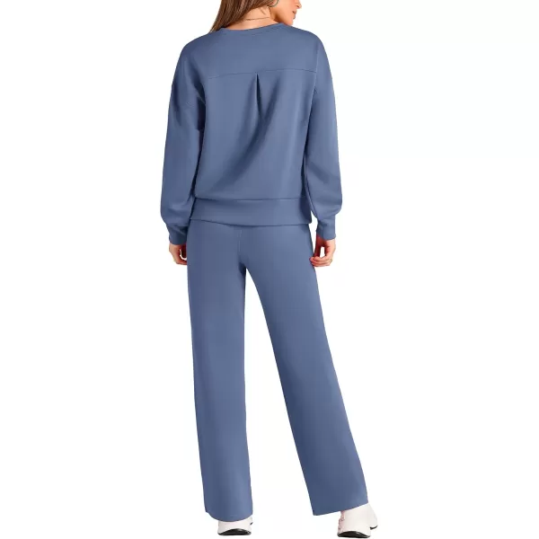PRETTYGARDEN Womens 2 Piece Outfits 2024 Fall Long Sleeve Pullover Tops And Long Pants Lounge Sets TracksuitGrey Blue