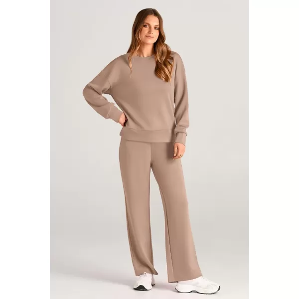 PRETTYGARDEN Womens 2 Piece Outfits 2024 Fall Long Sleeve Pullover Tops And Long Pants Lounge Sets TracksuitKhaki