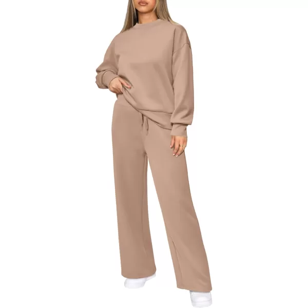 PRETTYGARDEN Womens 2 Piece Outfits 2024 Fall Long Sleeve Pullover Tops And Long Pants Lounge Sets TracksuitKhaki