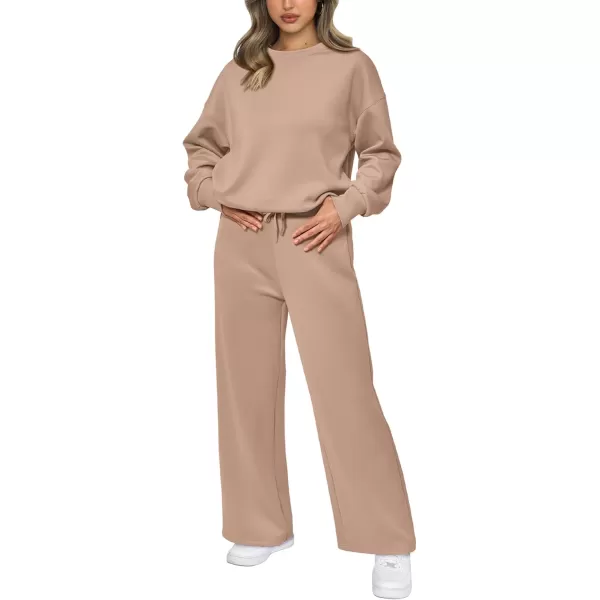 PRETTYGARDEN Womens 2 Piece Outfits 2024 Fall Long Sleeve Pullover Tops And Long Pants Lounge Sets TracksuitKhaki