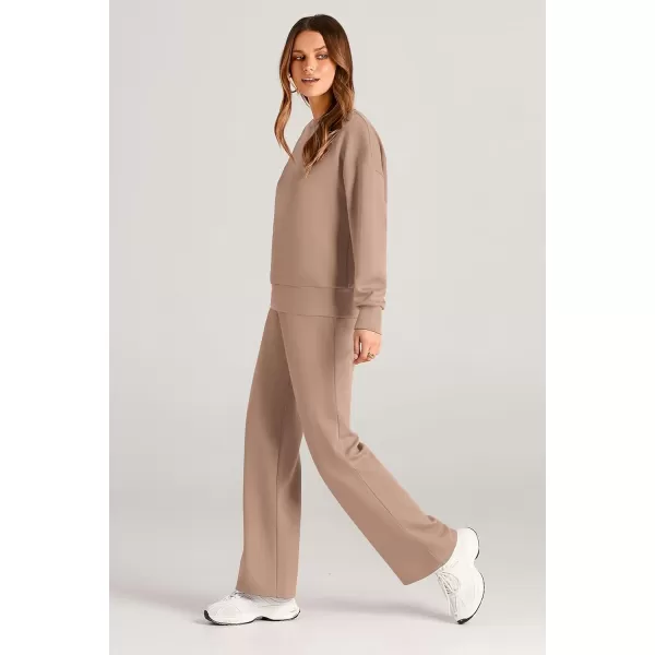 PRETTYGARDEN Womens 2 Piece Outfits 2024 Fall Long Sleeve Pullover Tops And Long Pants Lounge Sets TracksuitKhaki