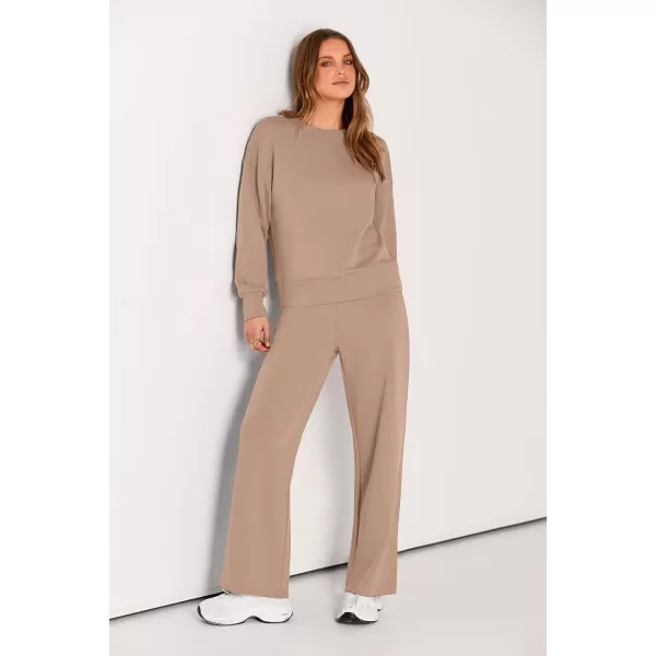 PRETTYGARDEN Womens 2 Piece Outfits 2024 Fall Long Sleeve Pullover Tops And Long Pants Lounge Sets TracksuitKhaki