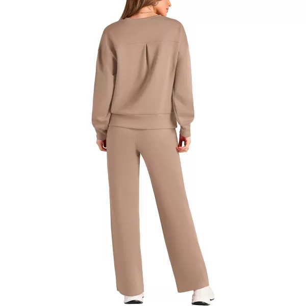 PRETTYGARDEN Womens 2 Piece Outfits 2024 Fall Long Sleeve Pullover Tops And Long Pants Lounge Sets TracksuitKhaki