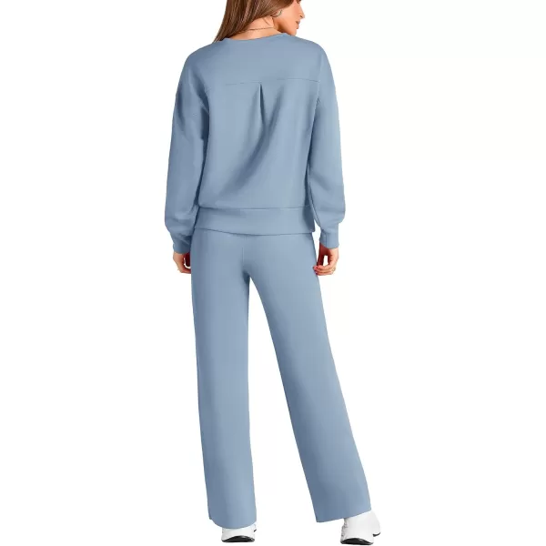 PRETTYGARDEN Womens 2 Piece Outfits 2024 Fall Long Sleeve Pullover Tops And Long Pants Lounge Sets TracksuitLight Blue