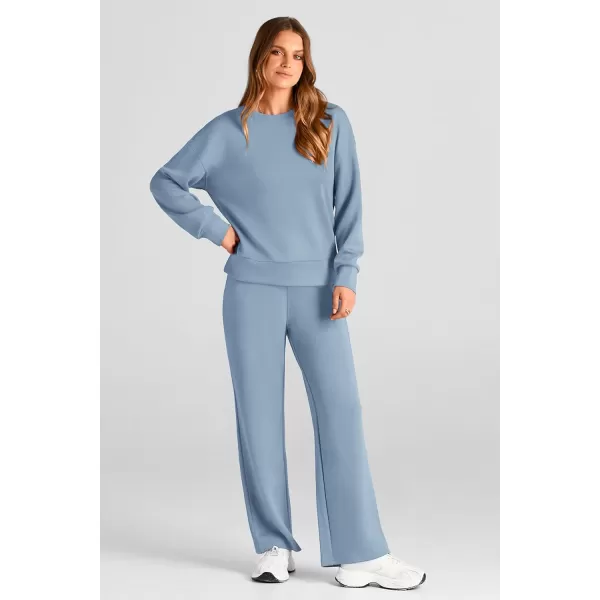 PRETTYGARDEN Womens 2 Piece Outfits 2024 Fall Long Sleeve Pullover Tops And Long Pants Lounge Sets TracksuitLight Blue