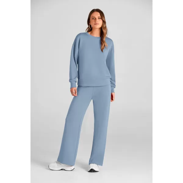 PRETTYGARDEN Womens 2 Piece Outfits 2024 Fall Long Sleeve Pullover Tops And Long Pants Lounge Sets TracksuitLight Blue