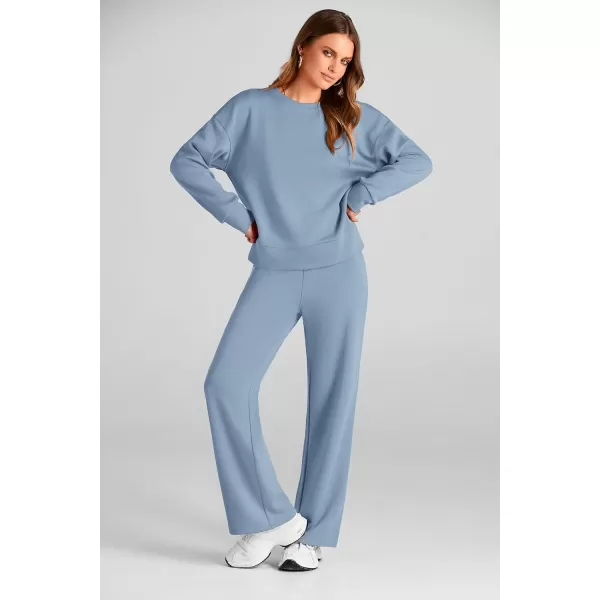 PRETTYGARDEN Womens 2 Piece Outfits 2024 Fall Long Sleeve Pullover Tops And Long Pants Lounge Sets TracksuitLight Blue