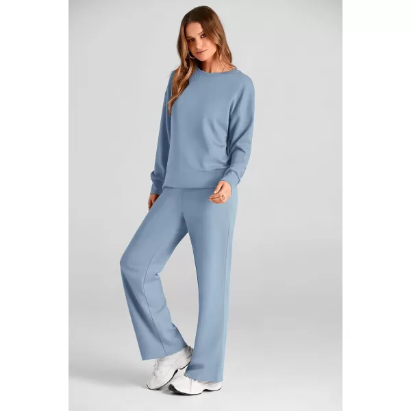 PRETTYGARDEN Womens 2 Piece Outfits 2024 Fall Long Sleeve Pullover Tops And Long Pants Lounge Sets TracksuitLight Blue