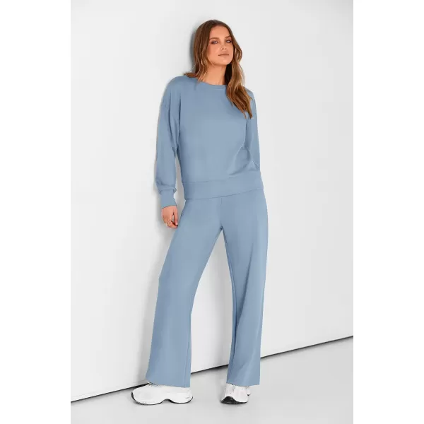 PRETTYGARDEN Womens 2 Piece Outfits 2024 Fall Long Sleeve Pullover Tops And Long Pants Lounge Sets TracksuitLight Blue