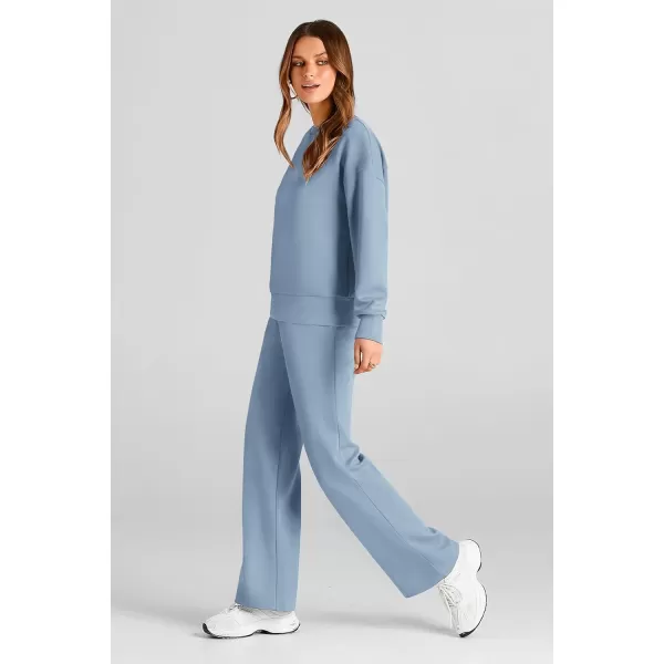 PRETTYGARDEN Womens 2 Piece Outfits 2024 Fall Long Sleeve Pullover Tops And Long Pants Lounge Sets TracksuitLight Blue