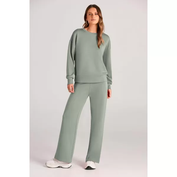 PRETTYGARDEN Womens 2 Piece Outfits 2024 Fall Long Sleeve Pullover Tops And Long Pants Lounge Sets TracksuitLight Green