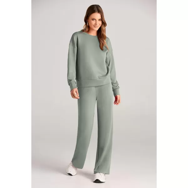PRETTYGARDEN Womens 2 Piece Outfits 2024 Fall Long Sleeve Pullover Tops And Long Pants Lounge Sets TracksuitLight Green