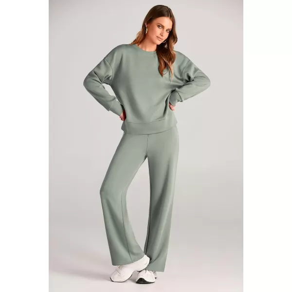 PRETTYGARDEN Womens 2 Piece Outfits 2024 Fall Long Sleeve Pullover Tops And Long Pants Lounge Sets TracksuitLight Green
