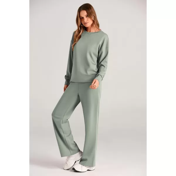 PRETTYGARDEN Womens 2 Piece Outfits 2024 Fall Long Sleeve Pullover Tops And Long Pants Lounge Sets TracksuitLight Green