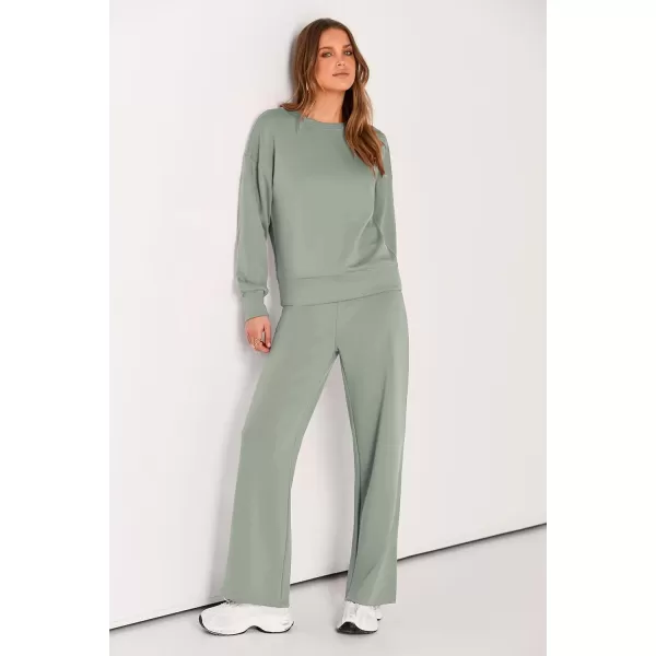 PRETTYGARDEN Womens 2 Piece Outfits 2024 Fall Long Sleeve Pullover Tops And Long Pants Lounge Sets TracksuitLight Green