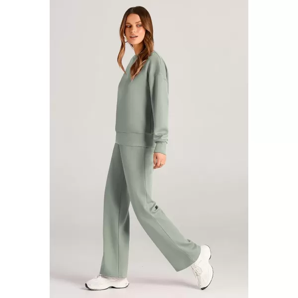 PRETTYGARDEN Womens 2 Piece Outfits 2024 Fall Long Sleeve Pullover Tops And Long Pants Lounge Sets TracksuitLight Green