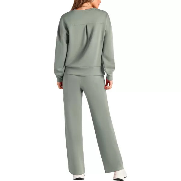 PRETTYGARDEN Womens 2 Piece Outfits 2024 Fall Long Sleeve Pullover Tops And Long Pants Lounge Sets TracksuitLight Green