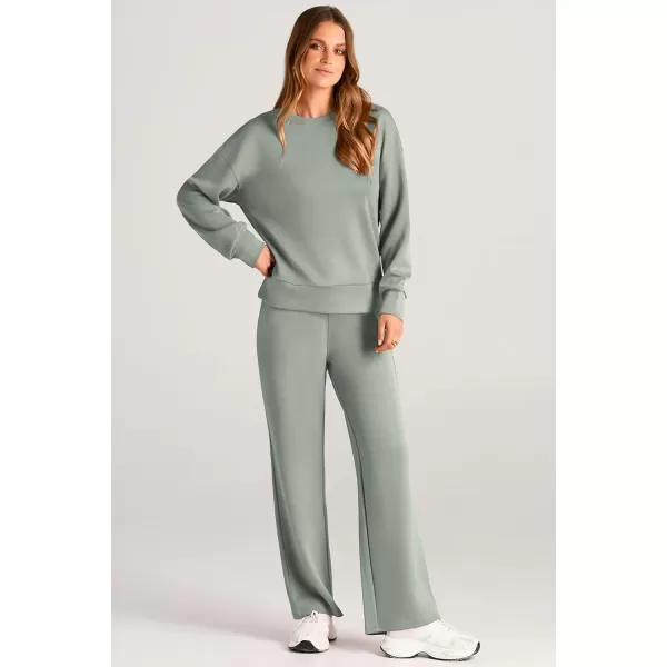 PRETTYGARDEN Womens 2 Piece Outfits 2024 Fall Long Sleeve Pullover Tops And Long Pants Lounge Sets TracksuitLight Green
