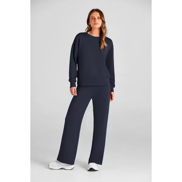 PRETTYGARDEN Womens 2 Piece Outfits 2024 Fall Long Sleeve Pullover Tops And Long Pants Lounge Sets TracksuitNavy