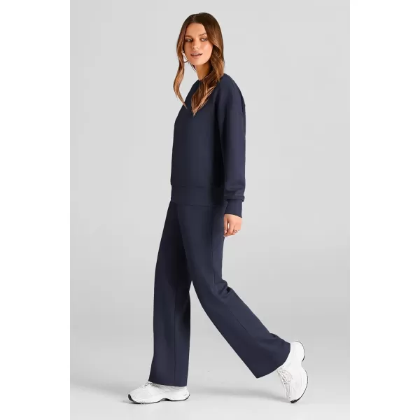 PRETTYGARDEN Womens 2 Piece Outfits 2024 Fall Long Sleeve Pullover Tops And Long Pants Lounge Sets TracksuitNavy