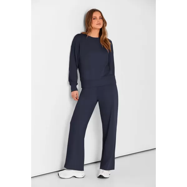 PRETTYGARDEN Womens 2 Piece Outfits 2024 Fall Long Sleeve Pullover Tops And Long Pants Lounge Sets TracksuitNavy