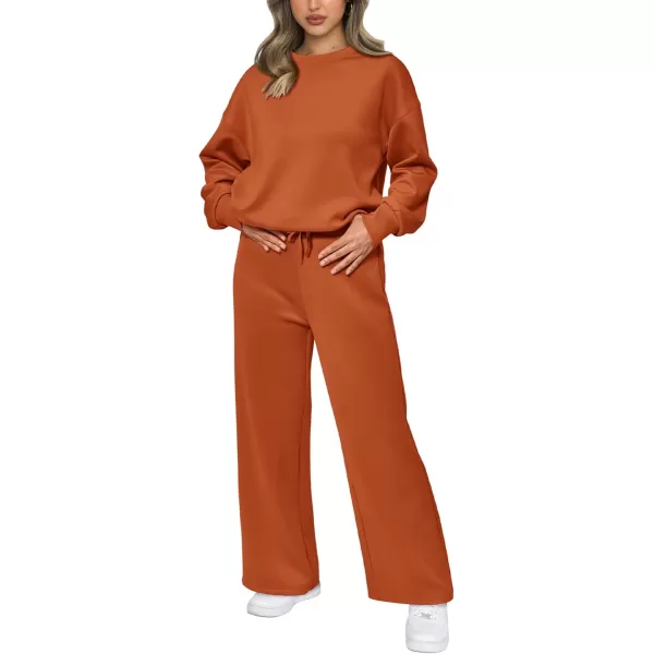 PRETTYGARDEN Womens 2 Piece Outfits 2024 Fall Long Sleeve Pullover Tops And Long Pants Lounge Sets TracksuitOrange