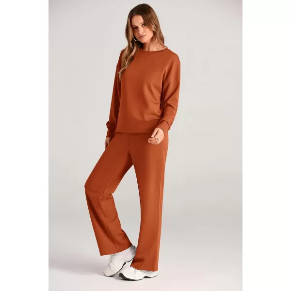 PRETTYGARDEN Womens 2 Piece Outfits 2024 Fall Long Sleeve Pullover Tops And Long Pants Lounge Sets TracksuitOrange