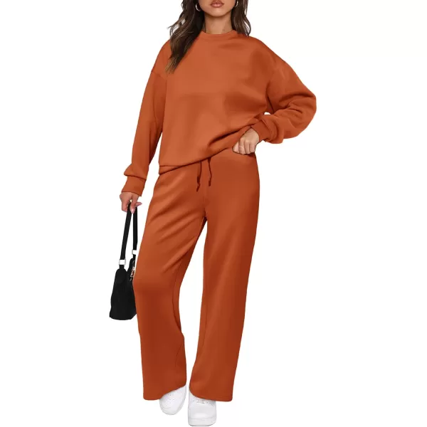PRETTYGARDEN Womens 2 Piece Outfits 2024 Fall Long Sleeve Pullover Tops And Long Pants Lounge Sets TracksuitOrange