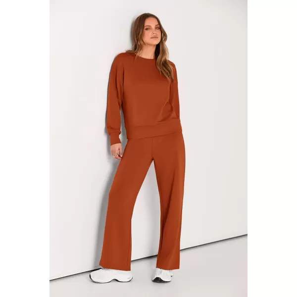 PRETTYGARDEN Womens 2 Piece Outfits 2024 Fall Long Sleeve Pullover Tops And Long Pants Lounge Sets TracksuitOrange