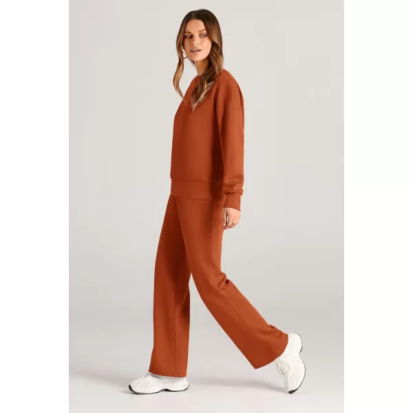 PRETTYGARDEN Womens 2 Piece Outfits 2024 Fall Long Sleeve Pullover Tops And Long Pants Lounge Sets TracksuitOrange