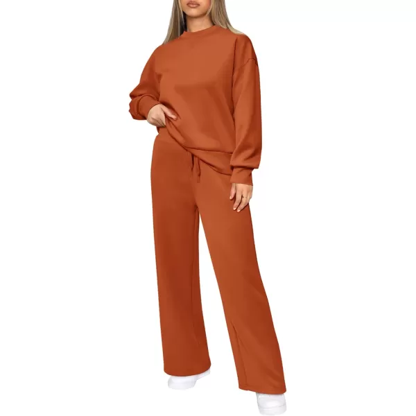 PRETTYGARDEN Womens 2 Piece Outfits 2024 Fall Long Sleeve Pullover Tops And Long Pants Lounge Sets TracksuitOrange