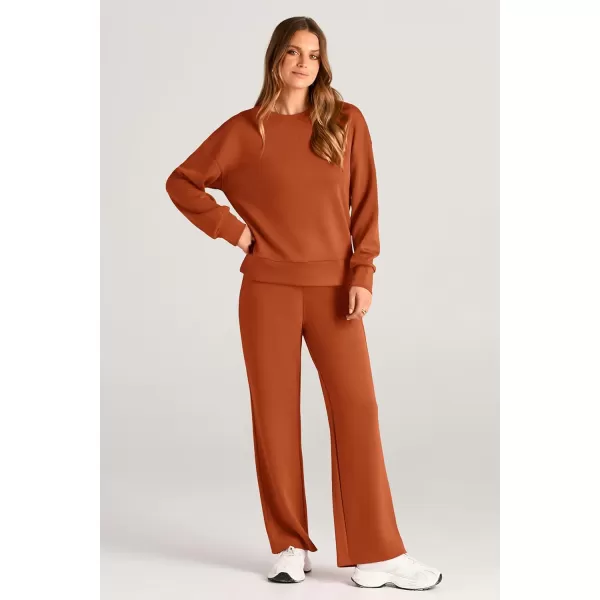 PRETTYGARDEN Womens 2 Piece Outfits 2024 Fall Long Sleeve Pullover Tops And Long Pants Lounge Sets TracksuitOrange