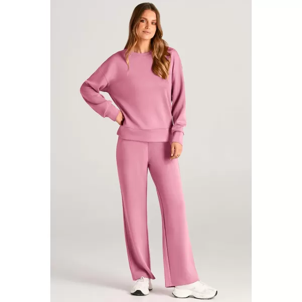 PRETTYGARDEN Womens 2 Piece Outfits 2024 Fall Long Sleeve Pullover Tops And Long Pants Lounge Sets TracksuitPink