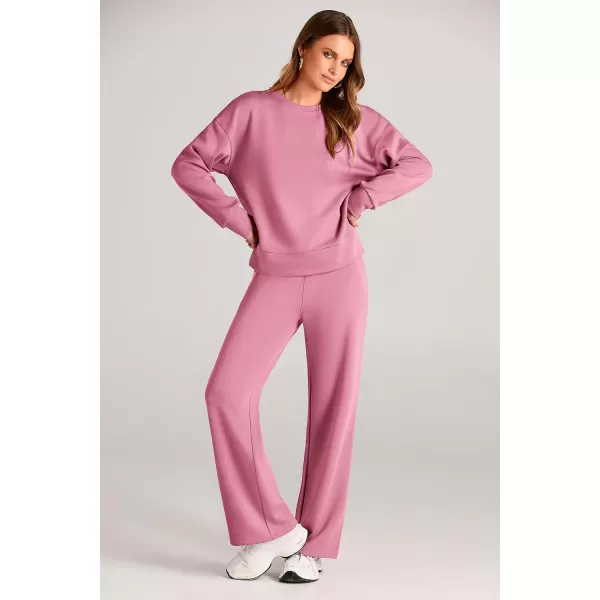 PRETTYGARDEN Womens 2 Piece Outfits 2024 Fall Long Sleeve Pullover Tops And Long Pants Lounge Sets TracksuitPink