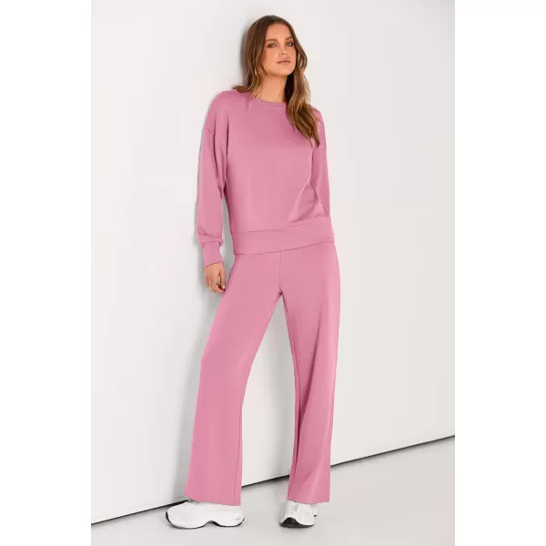 PRETTYGARDEN Womens 2 Piece Outfits 2024 Fall Long Sleeve Pullover Tops And Long Pants Lounge Sets TracksuitPink