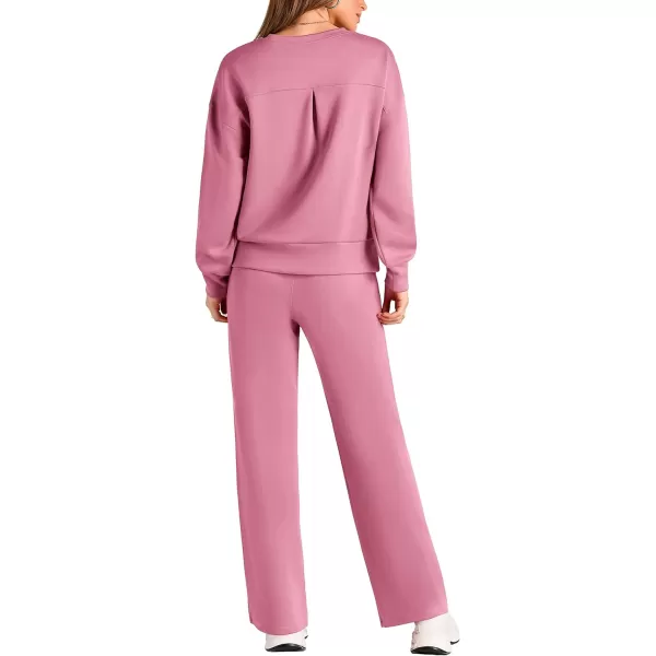 PRETTYGARDEN Womens 2 Piece Outfits 2024 Fall Long Sleeve Pullover Tops And Long Pants Lounge Sets TracksuitPink