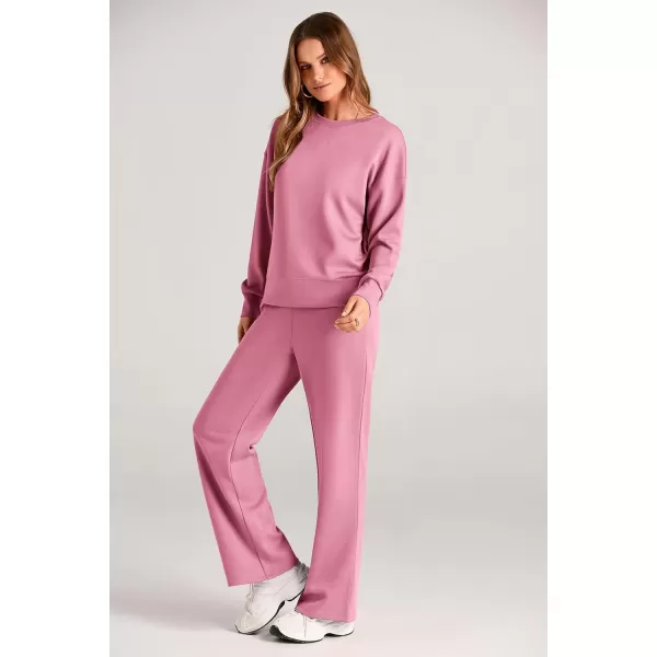 PRETTYGARDEN Womens 2 Piece Outfits 2024 Fall Long Sleeve Pullover Tops And Long Pants Lounge Sets TracksuitPink
