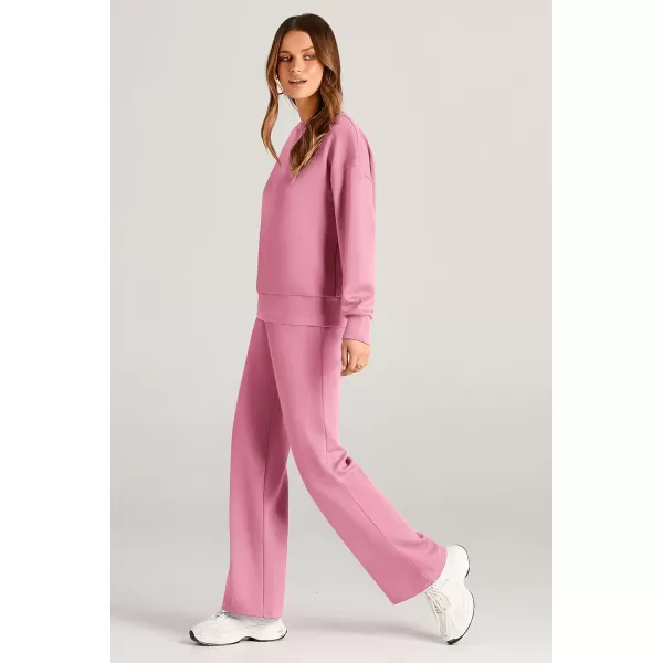 PRETTYGARDEN Womens 2 Piece Outfits 2024 Fall Long Sleeve Pullover Tops And Long Pants Lounge Sets TracksuitPink