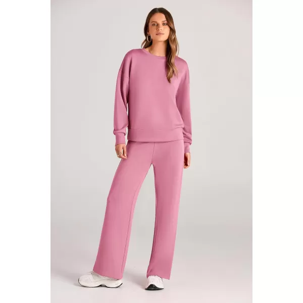 PRETTYGARDEN Womens 2 Piece Outfits 2024 Fall Long Sleeve Pullover Tops And Long Pants Lounge Sets TracksuitPink