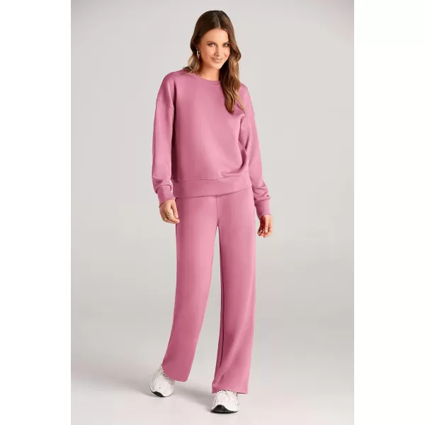 PRETTYGARDEN Womens 2 Piece Outfits 2024 Fall Long Sleeve Pullover Tops And Long Pants Lounge Sets TracksuitPink