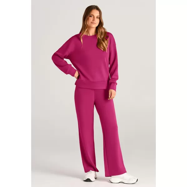 PRETTYGARDEN Womens 2 Piece Outfits 2024 Fall Long Sleeve Pullover Tops And Long Pants Lounge Sets TracksuitRose Red