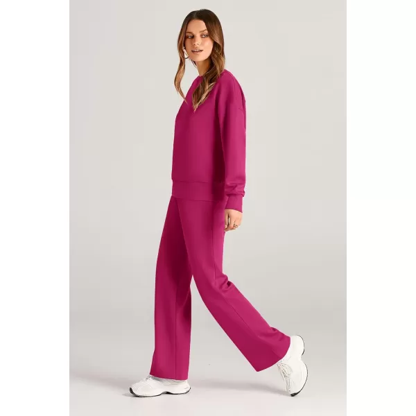 PRETTYGARDEN Womens 2 Piece Outfits 2024 Fall Long Sleeve Pullover Tops And Long Pants Lounge Sets TracksuitRose Red
