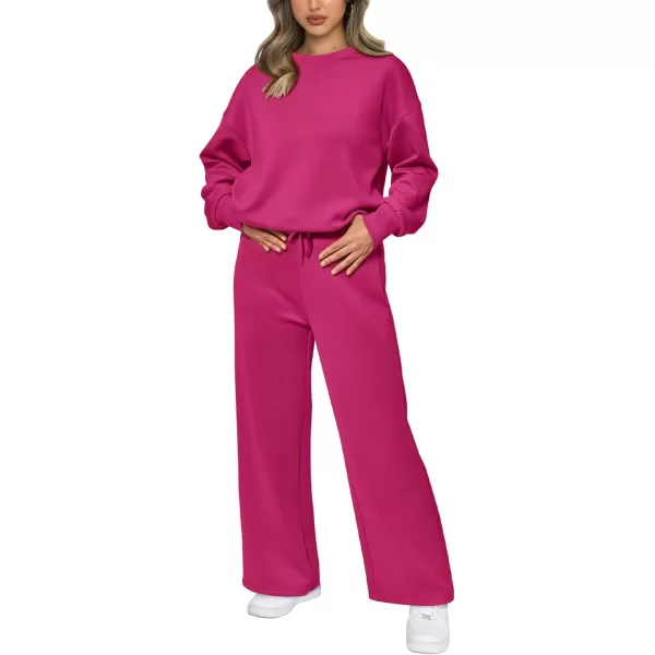PRETTYGARDEN Womens 2 Piece Outfits 2024 Fall Long Sleeve Pullover Tops And Long Pants Lounge Sets TracksuitRose Red