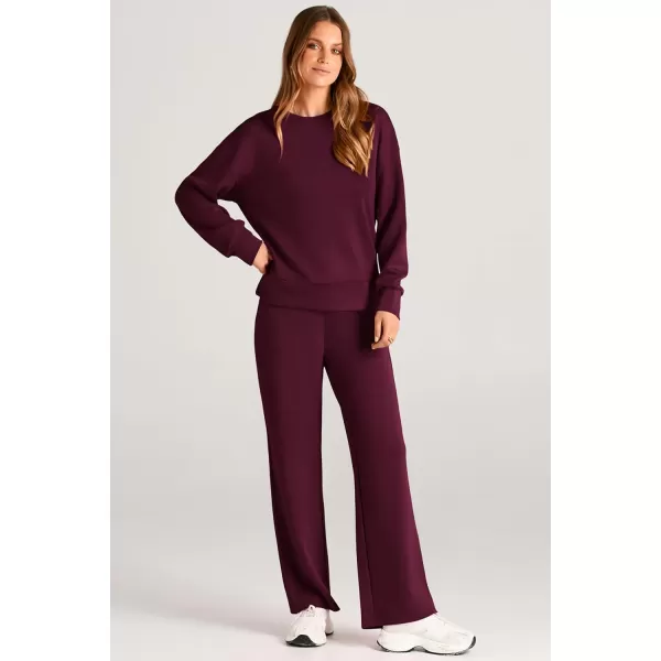 PRETTYGARDEN Womens 2 Piece Outfits 2024 Fall Long Sleeve Pullover Tops And Long Pants Lounge Sets TracksuitWine Red