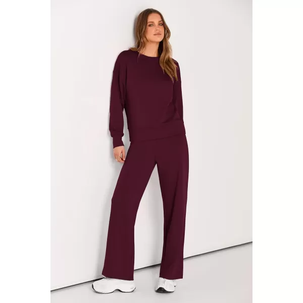 PRETTYGARDEN Womens 2 Piece Outfits 2024 Fall Long Sleeve Pullover Tops And Long Pants Lounge Sets TracksuitWine Red